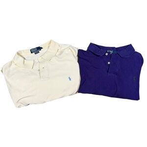 Lot Of 2 Vintage Polo Ralph Lauren 2XL Yellow & Purple Short Sleeve‎ Polo Shirts